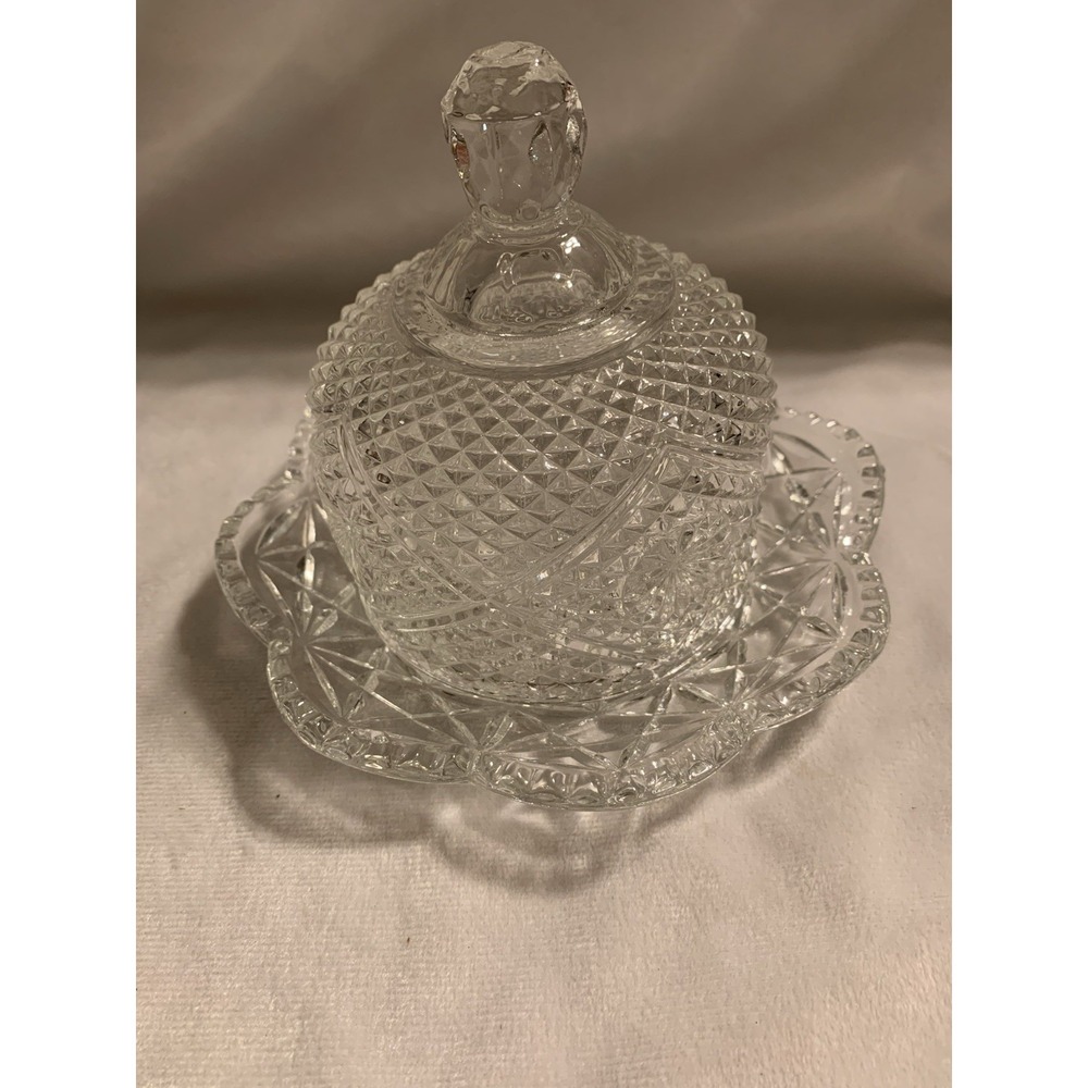 Vintage Avon Butter Dish with Dome Lid - Diamond Pattern - Clear Pressed Glass
